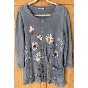 Jess & Jane Women's Size Large Layered Lightweight Floral Pocket Cotton Tunic